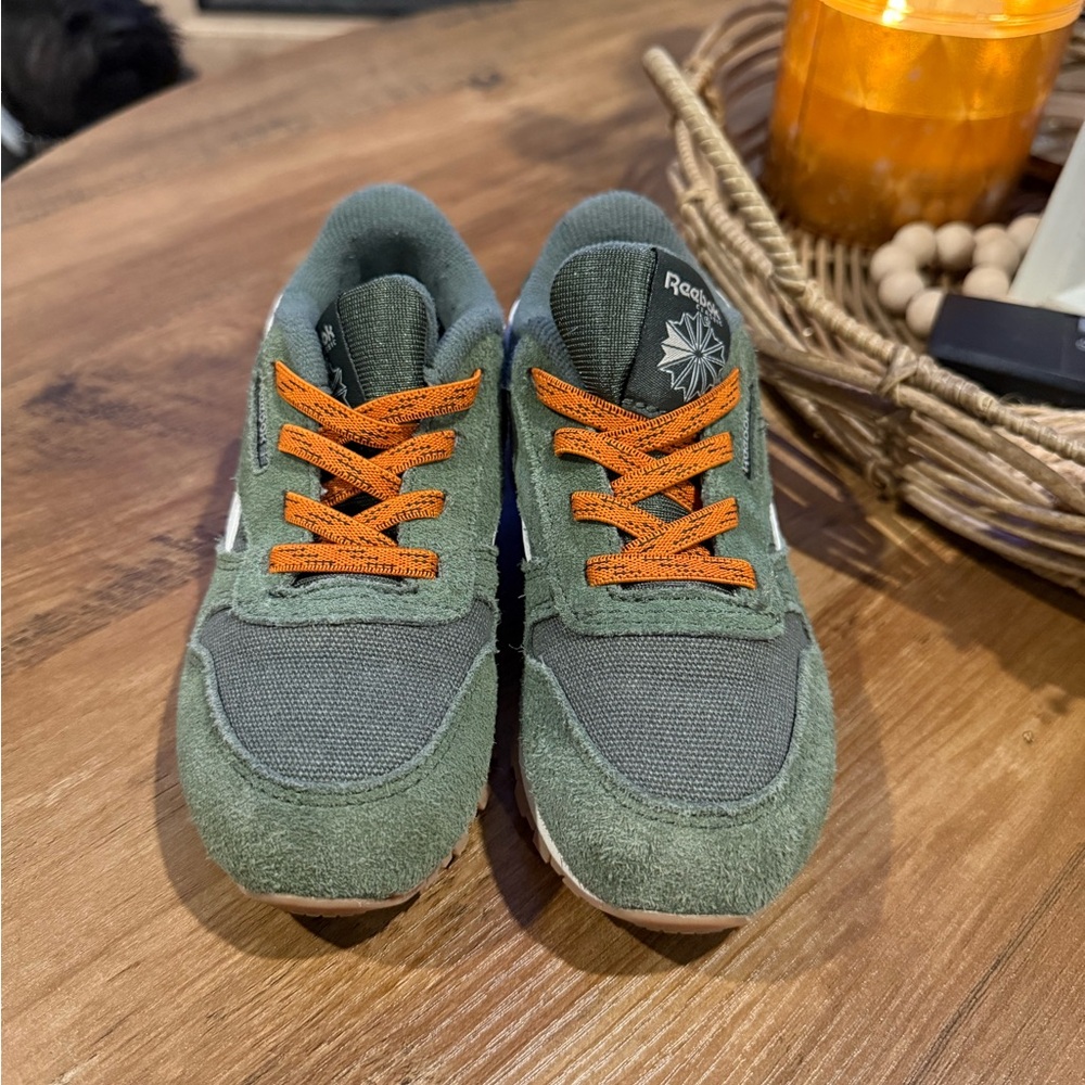 Reebok Kids Olive Sneakers with Bright Orange Laces